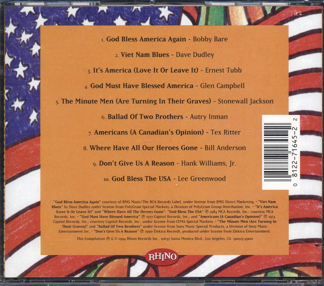 Bobby Bare, Dave Dudley, Ernest Tubb, Etc - Country Shots: God Bless America CD 081227164522